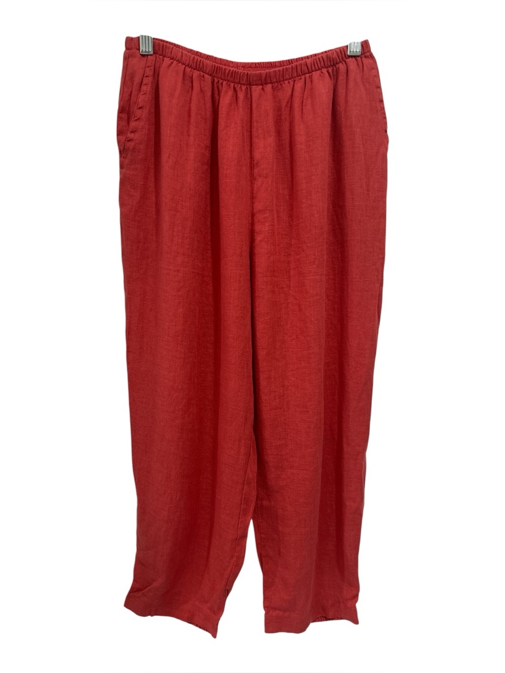 NWOT Flax Linen Elastic Waist Lagenlook Lantern Tapered Leg Pants in Coral - S